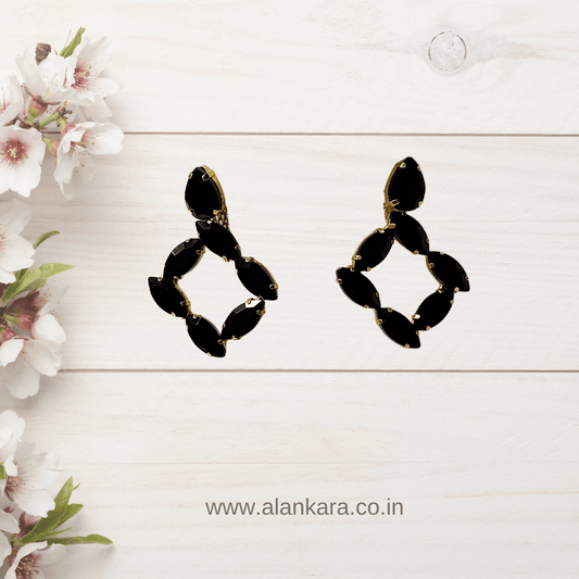 Black color Earrings - Korean stone Partywear Earrings | ALANKARA