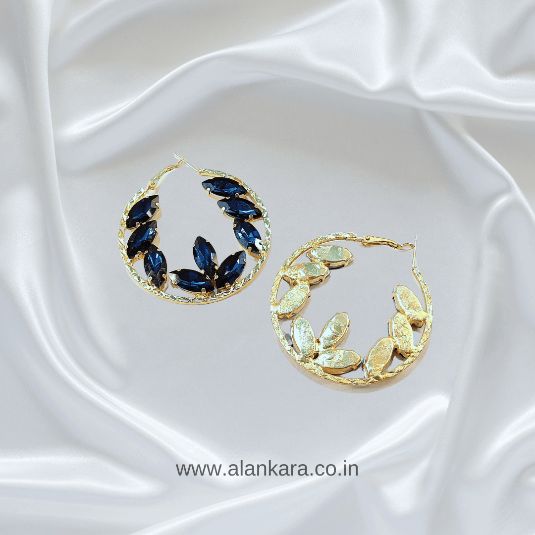Dark Blue Earrings - Korean stone Partywear earrings.
