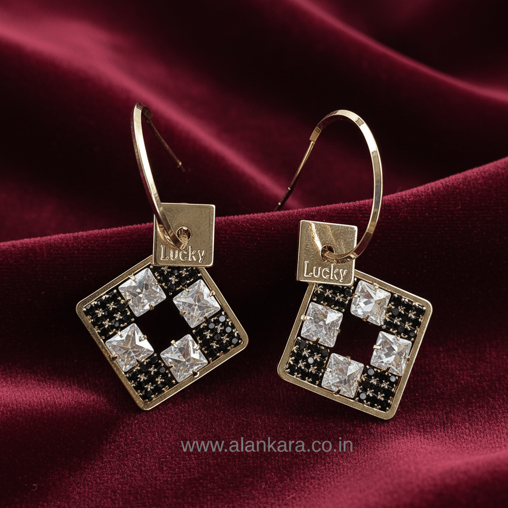 Golden Black square hoops - Earrings for jeans top & western dress | Alankara