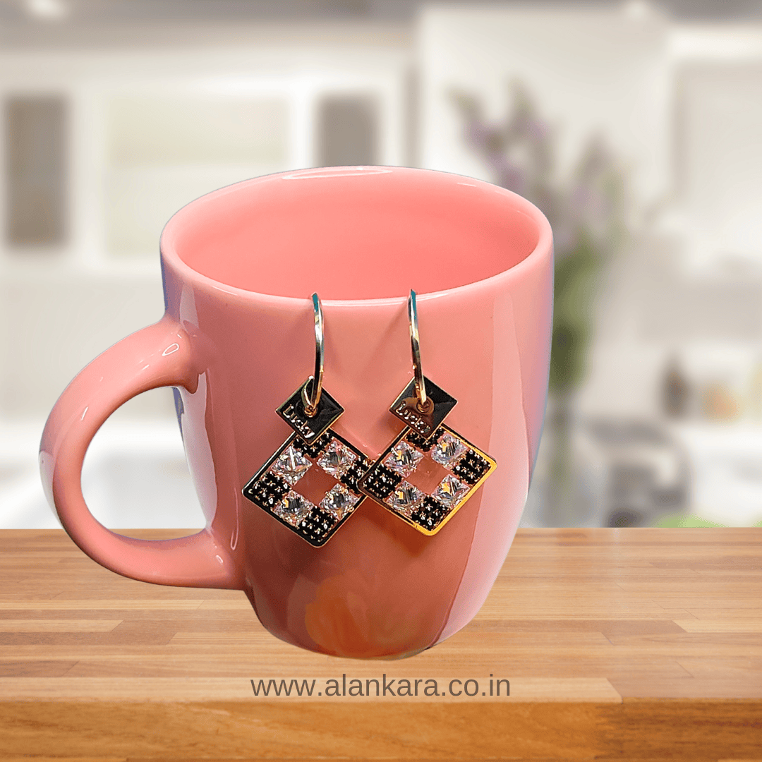 Golden black square hoops - Women's western earrings Partywear | ALANKARA 