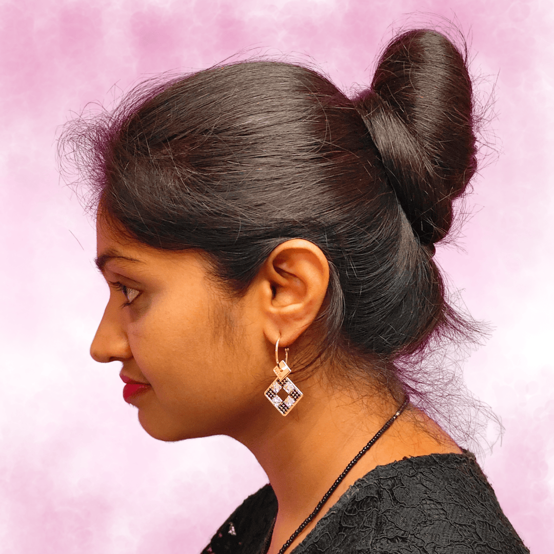 Golden Black colour earrings - Square hoops | ALANKARA