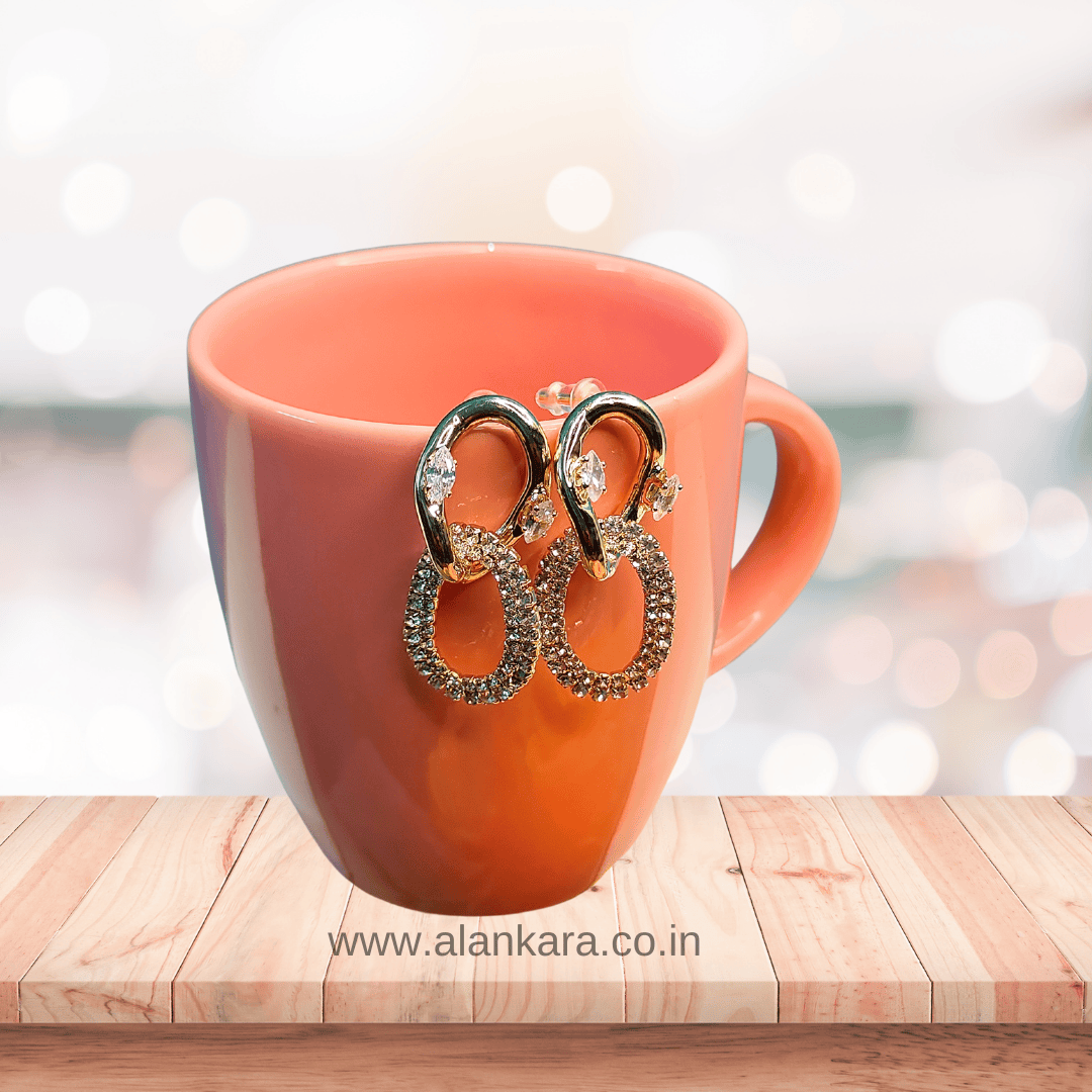 Golden CZ chain hoops - Partywear Women's Western earrings | Alankara