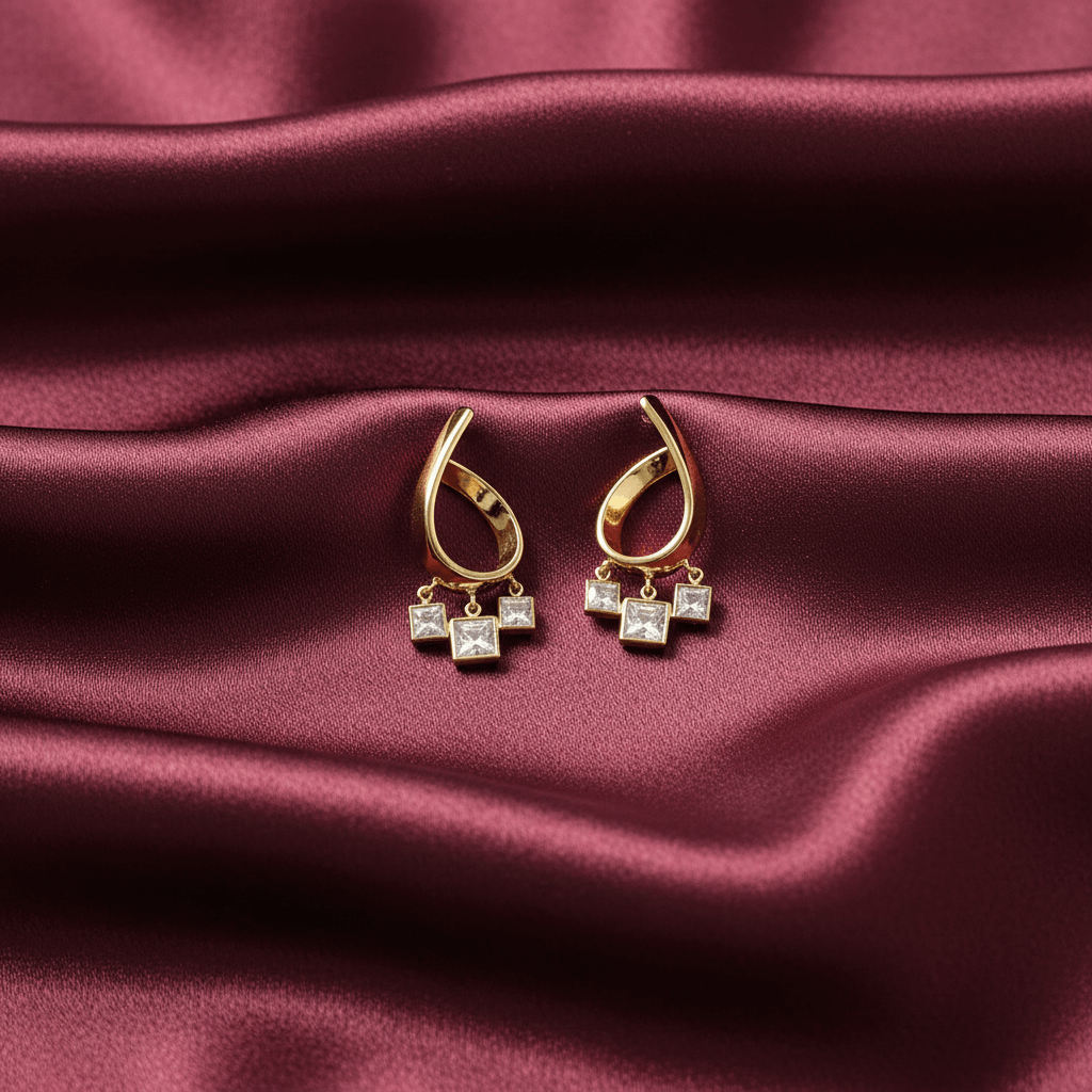 Golden curve crystal hoops - Stainless steel western earrings | Alankara