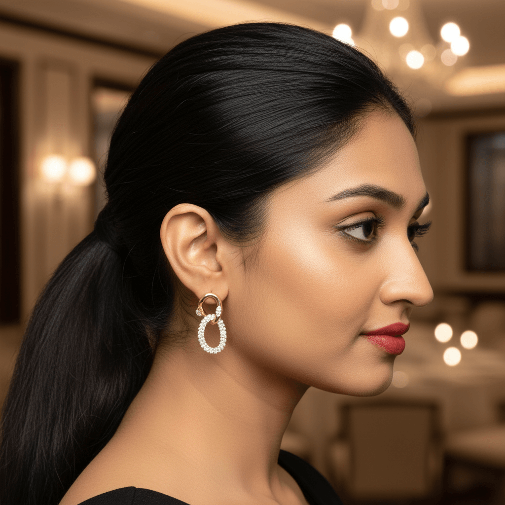 Golden CZ chain hoops - Earrings for sarees, kurti & western wear  | Alankara