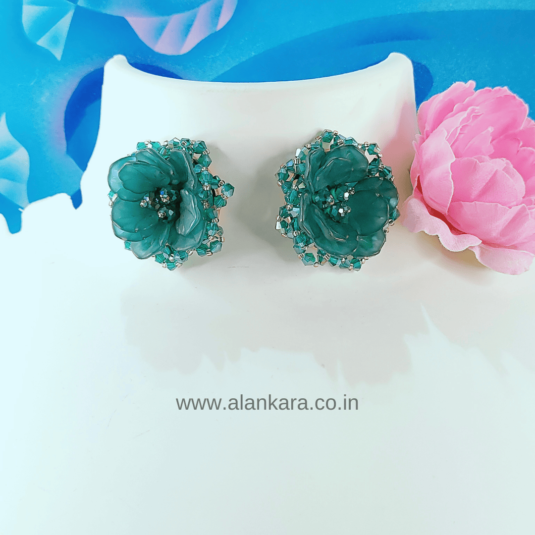 Green color Earrings ceramic flower studs