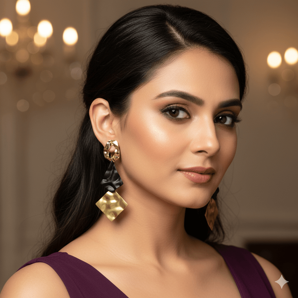 Golden chimes trisq danglers - Western earrings