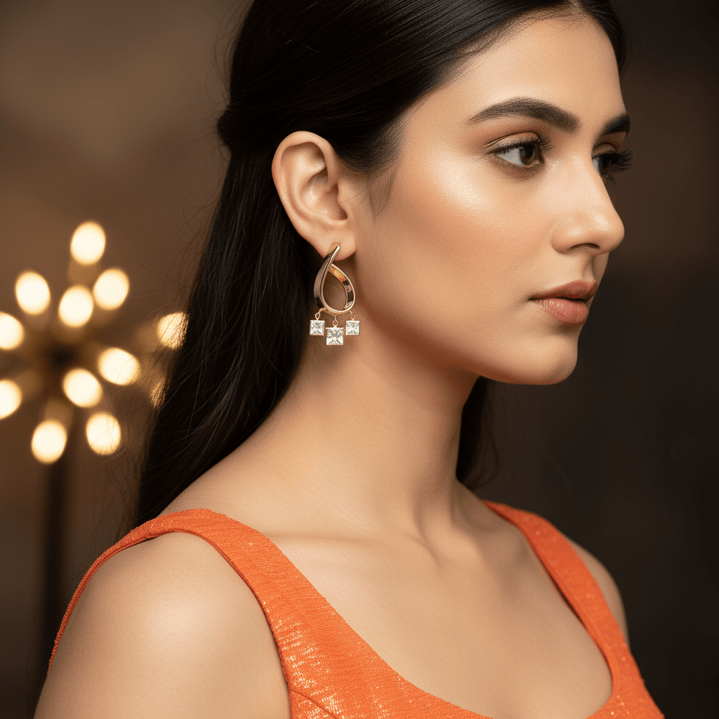 Golden cure crystal hoops - Earrings for jeans top & one piece dress