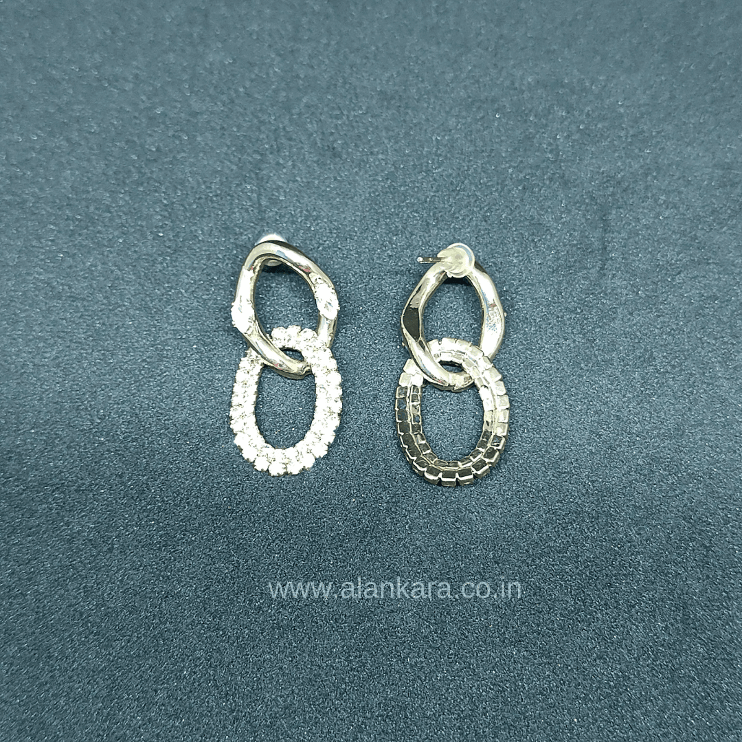 Golden CZ chain hoops - Stainless steel western earrings