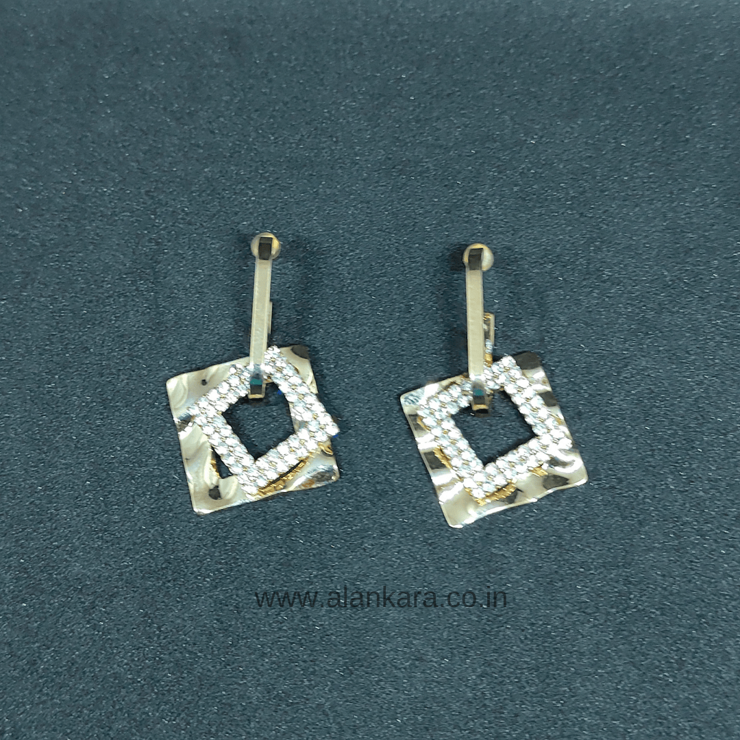 Golden CZ square hoops - Earrings for kurti, sarees & western wear | ALANKARA