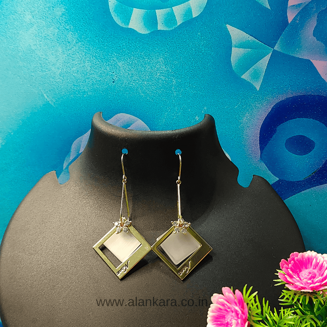 Golden square floral hoops - Stainless steel western earrings