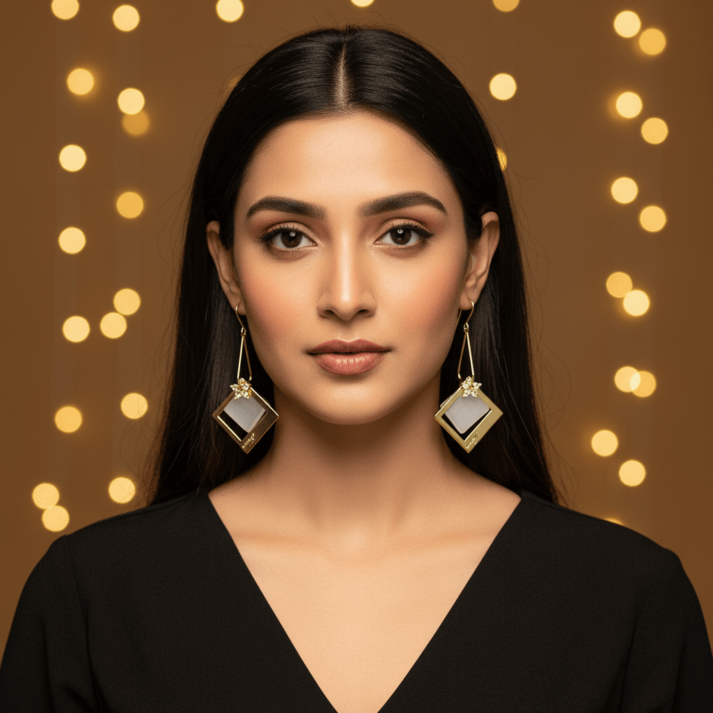 Golden square floral hoops - Women's western earrings | Alankara