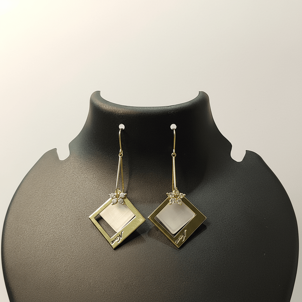 Golden square floral hoops - Stainless steel western earrings