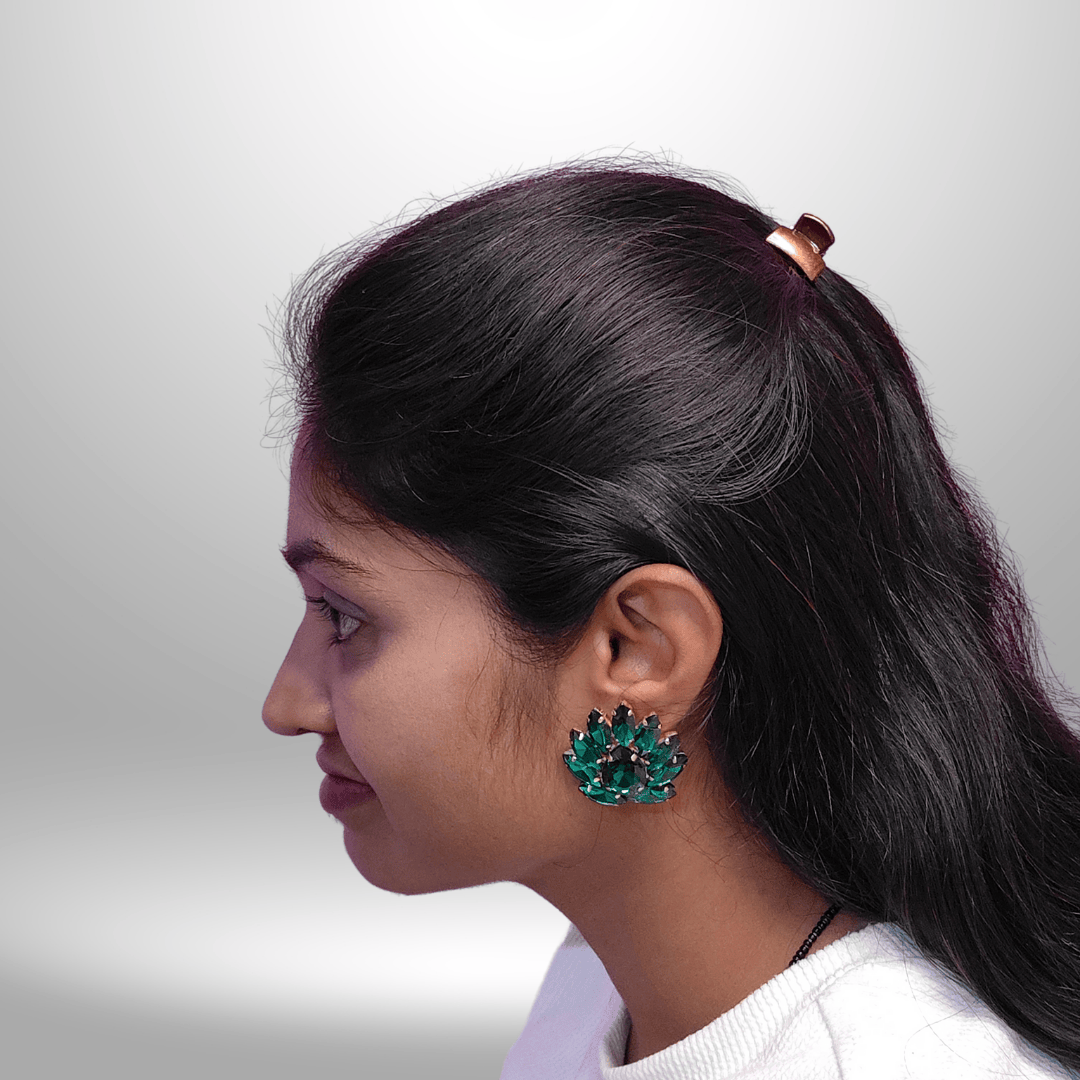 Green glass studs - Earrings for women Partywear | ALANKARA