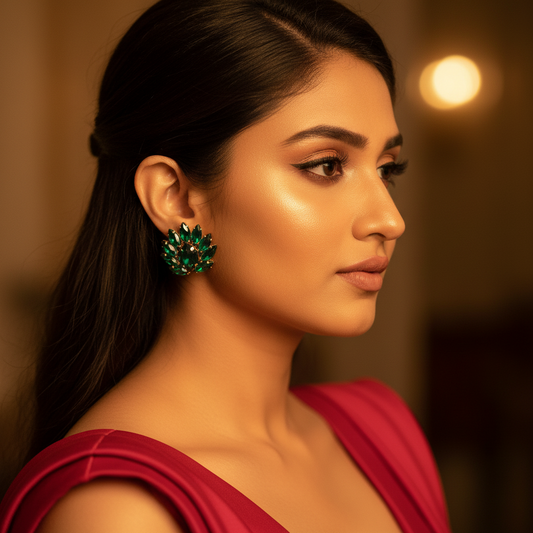 Green glass studs - Earrings for women Partywear | Alankara
