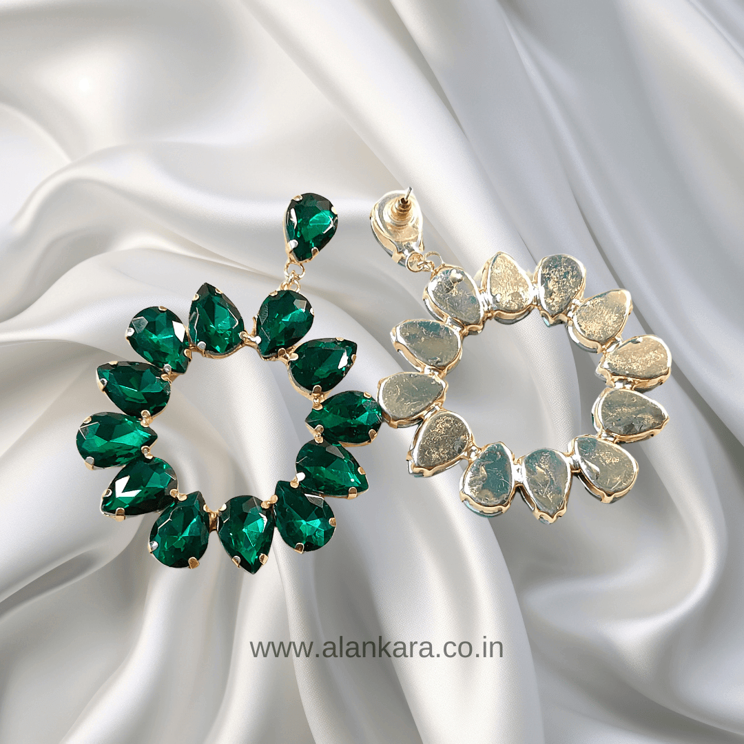 Green floral stone hoop Earrings.