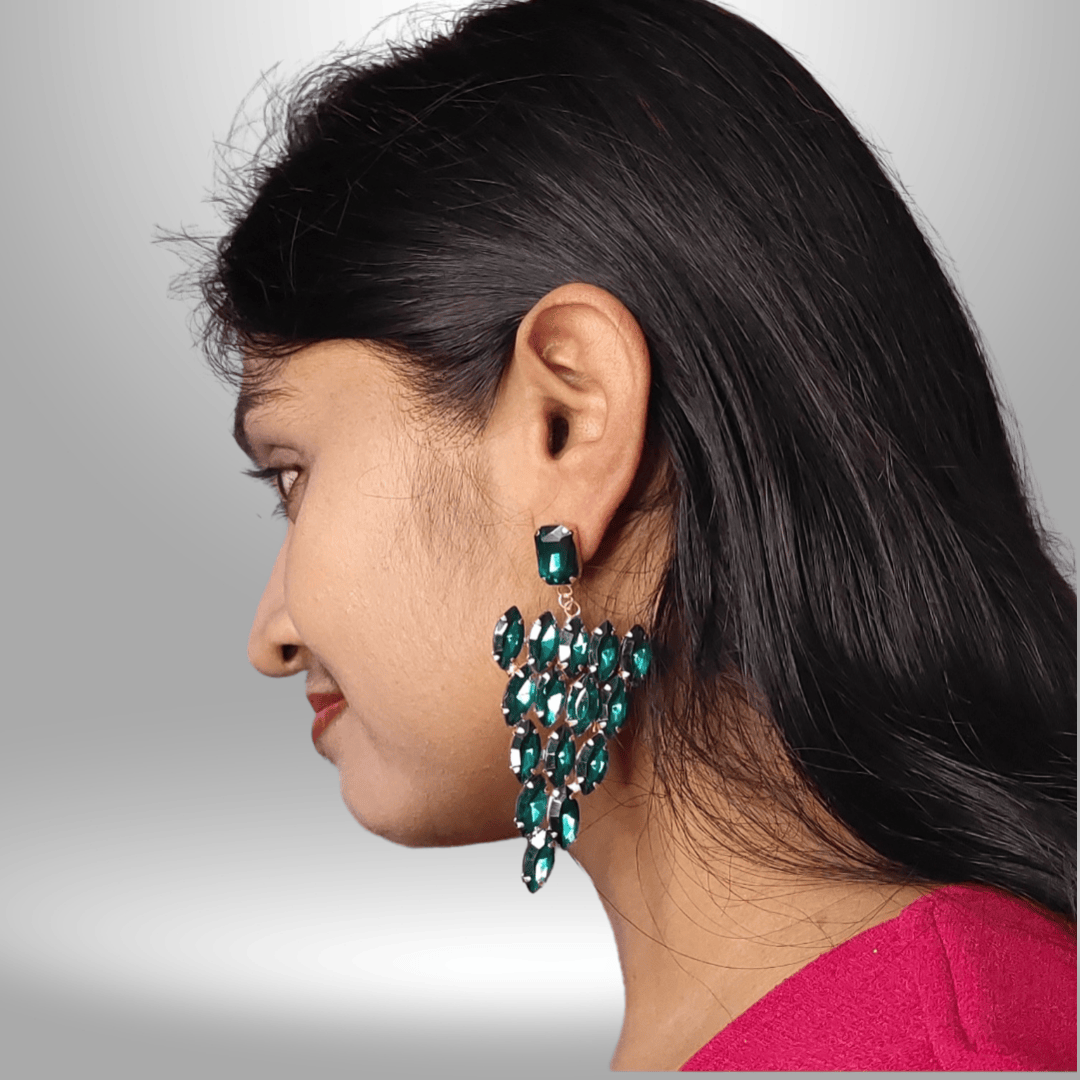 Dark green Earrings - partywear stone earrings for women | ALANKARA
