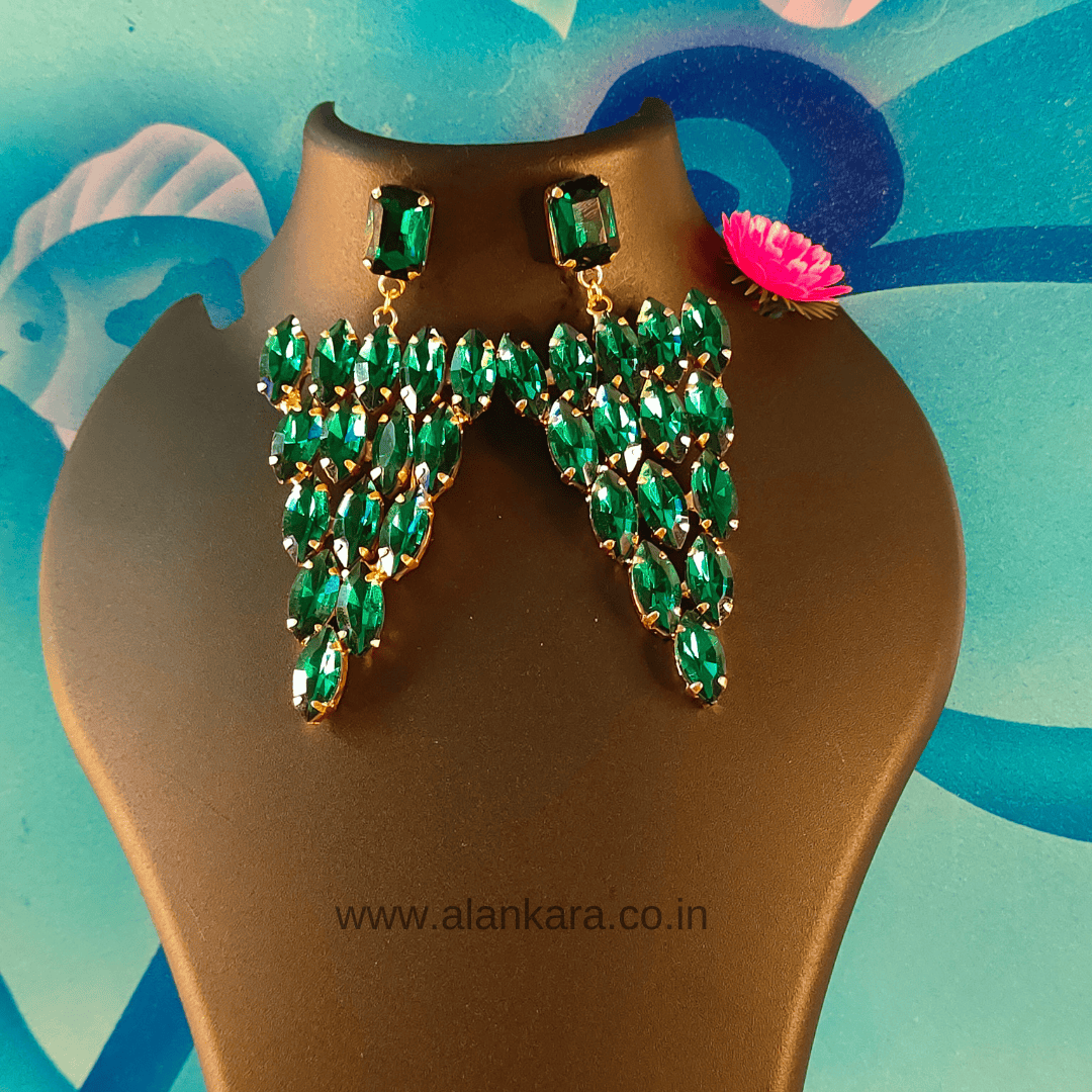 Green Earrings for Women Partywear - Korean Glass stone Earrings | ALANKARA