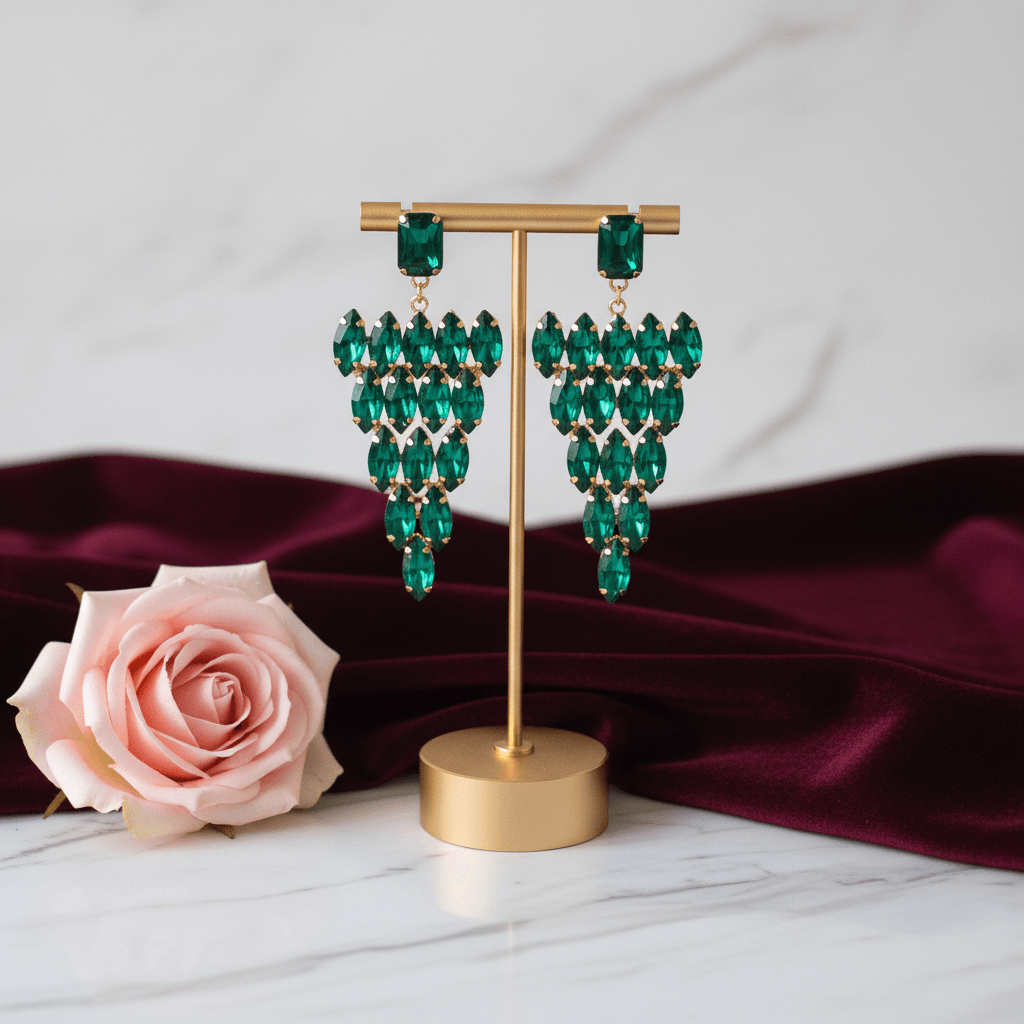 Green Earrings for Women Partywear - Korean Glass stone Earrings | Alankara
