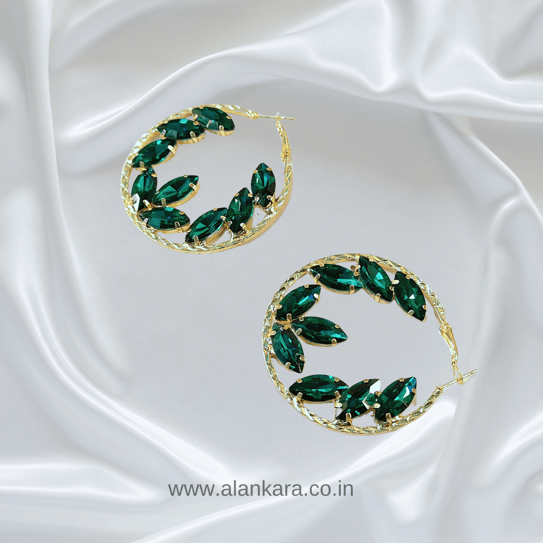 Green color earrings - Korean stone earrings for women | Alankara