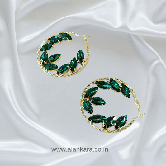 Green color earrings - Korean stone earrings for women | ALANKARA