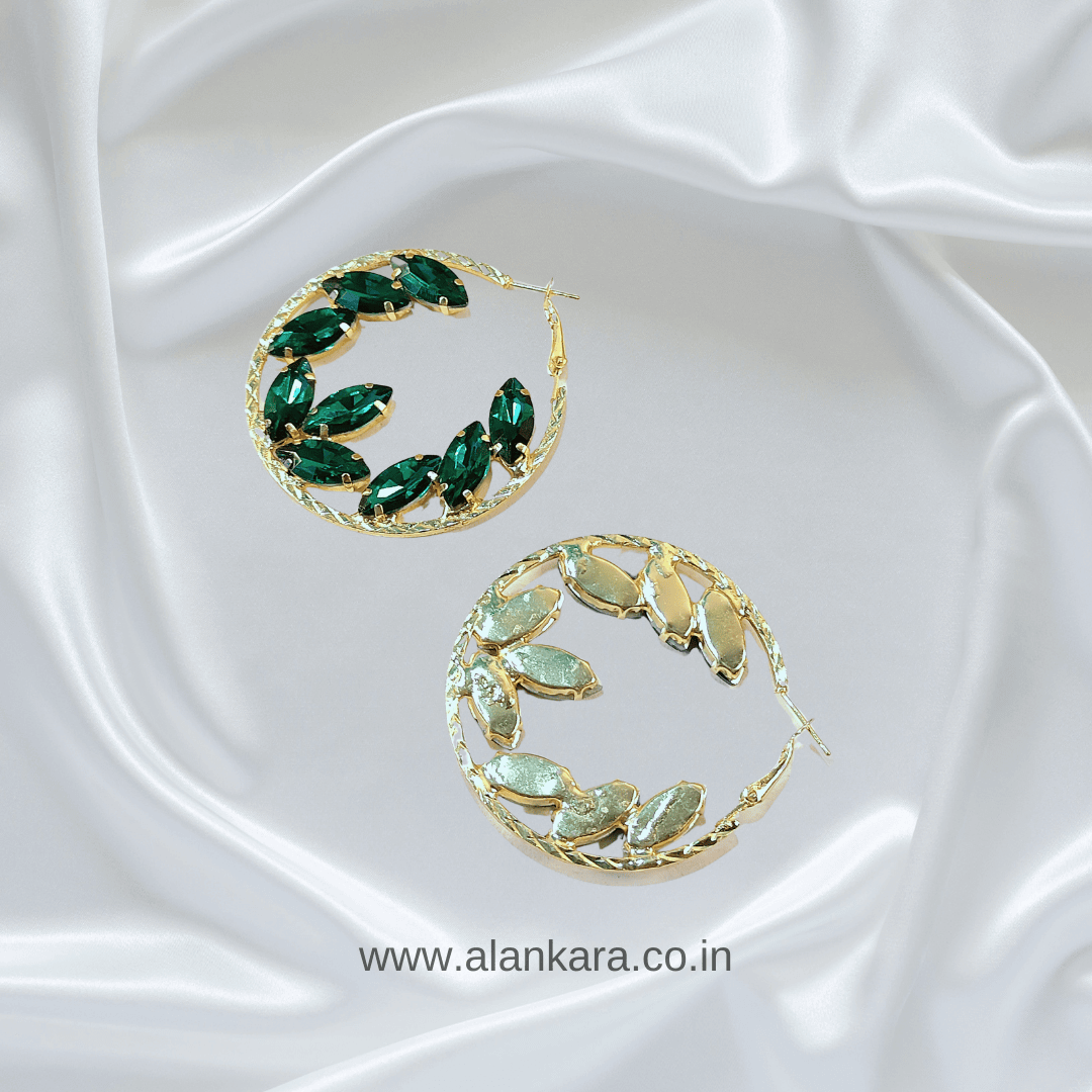 Stone Earrings Green color hoops 