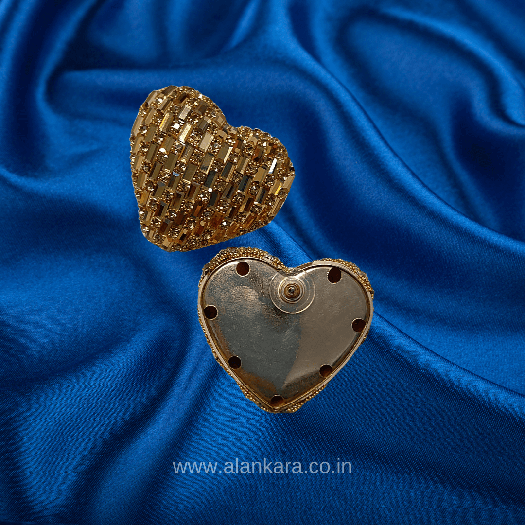 Golden heart sparkle studs - Women's western Earrings | Alankara