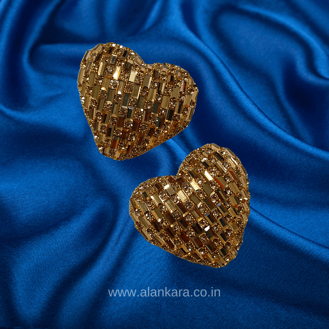 Golden heart sparkle studs - Stylish Western Earrings | Alankara