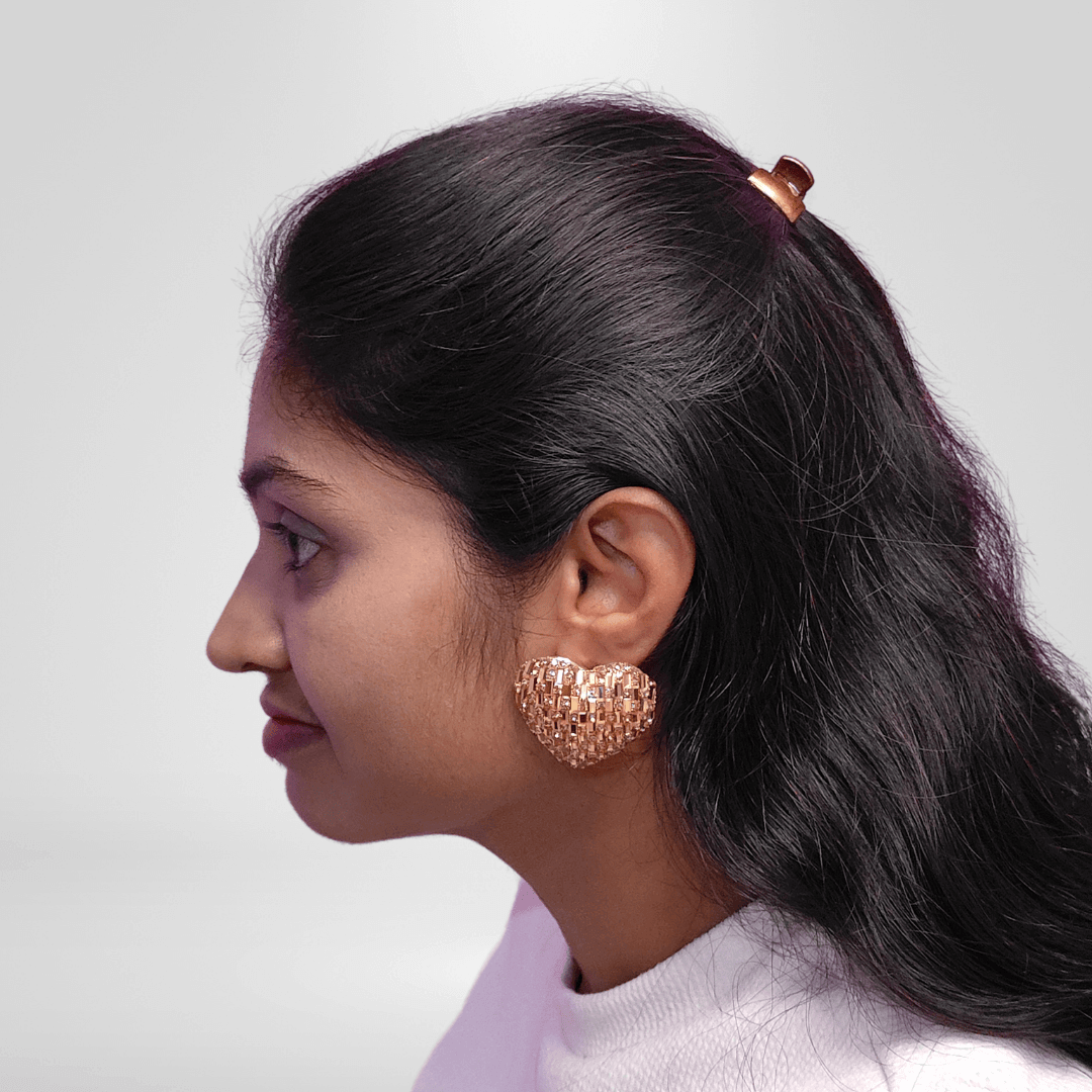 Golden heart sparkle studs - Partywear Earrings | Alankara