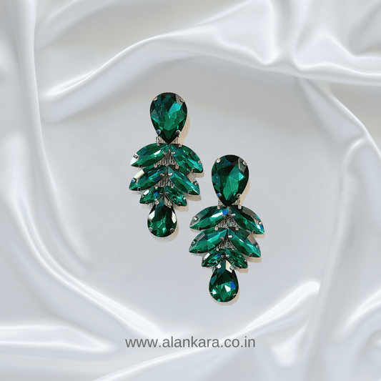 Green jhumka Danglers - Korean glass stone Partywear earrings | Alankara