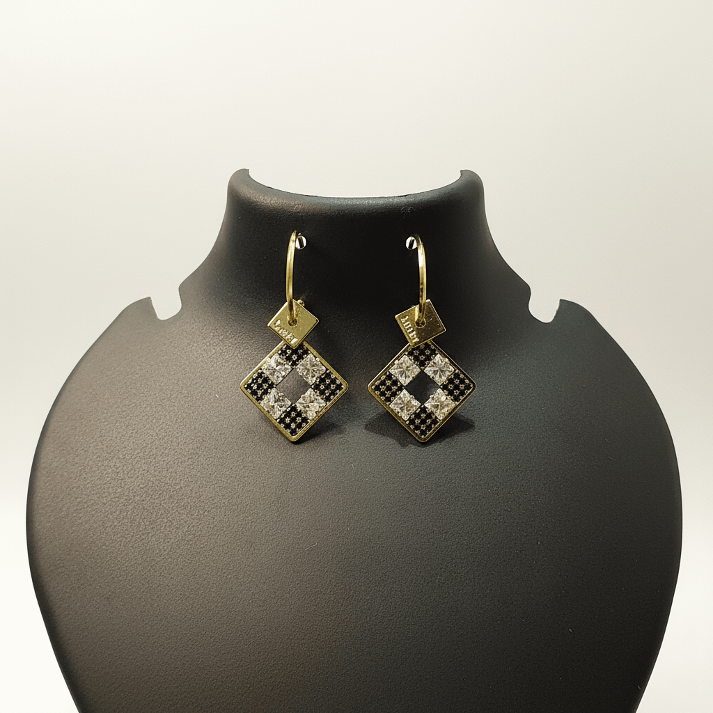 Golden black square hoop earrings