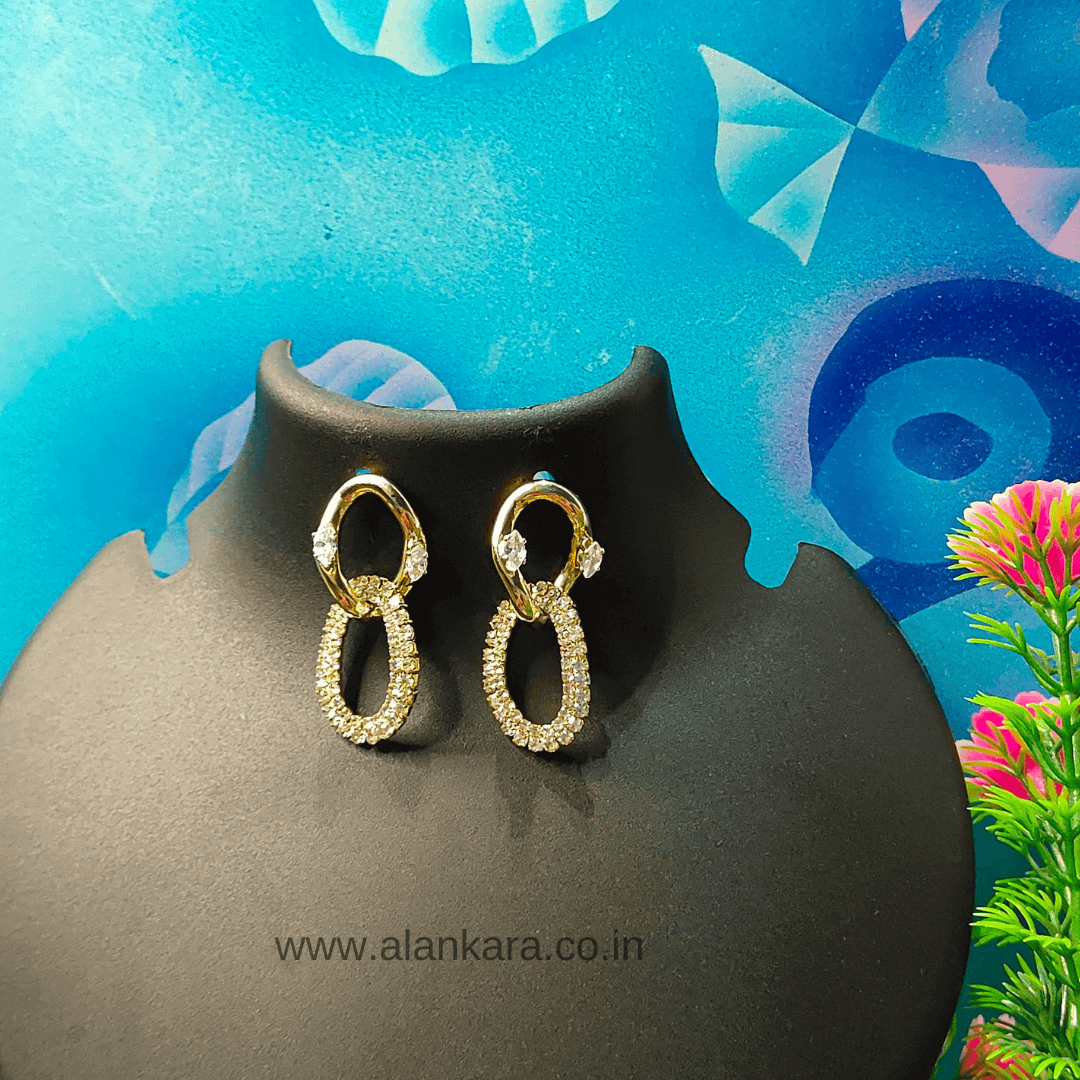 Golden CZ chain hoop earrings