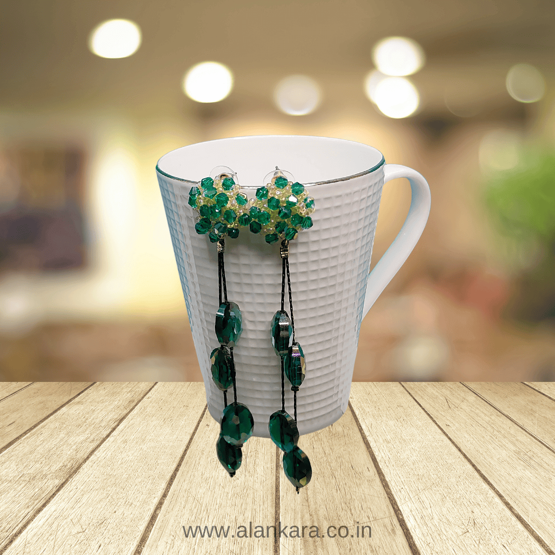 Green Long flower Danglers - Stylish western Earrings | Alankara