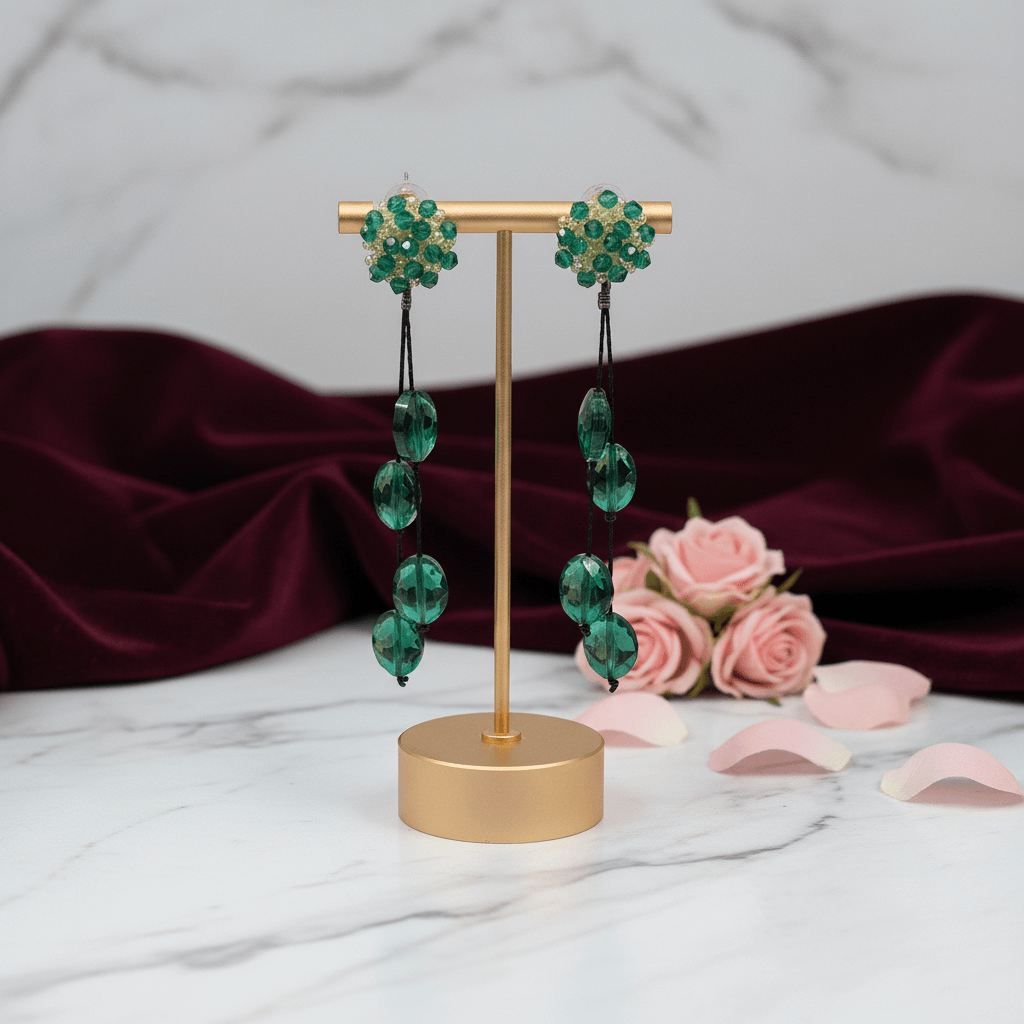 Long flower danglers - green color Earrings | Alankara