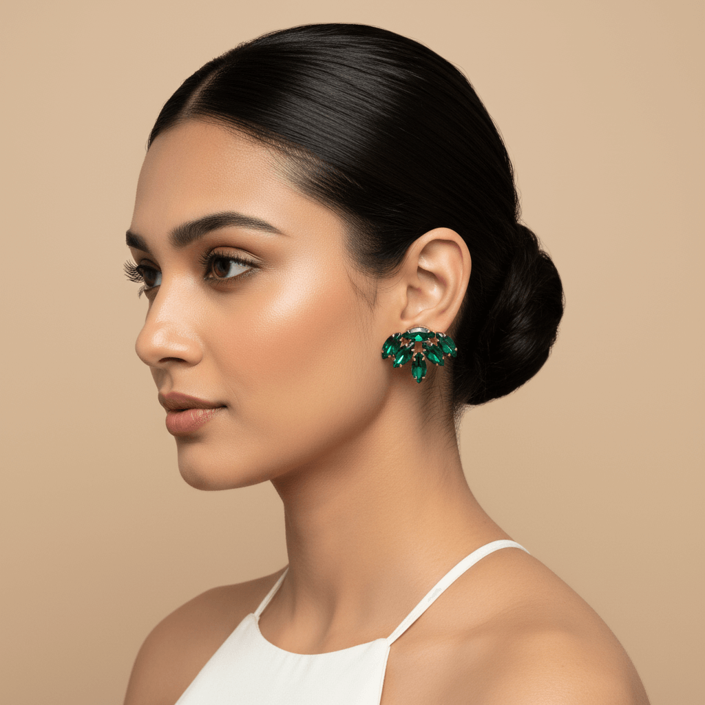 Green color Earrings Partywear - glass studs | Alankara