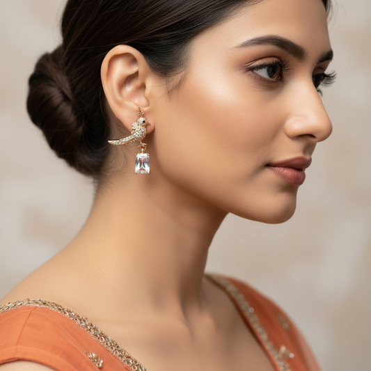 Golden peacock studs - Women's western earrings