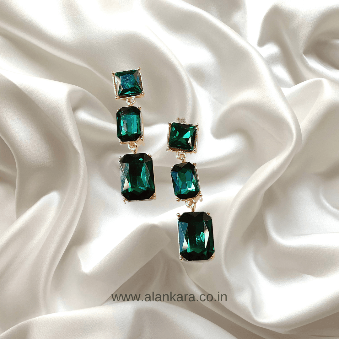 Green color Earrings long danglers - korean glass stone Earrings | Alankara