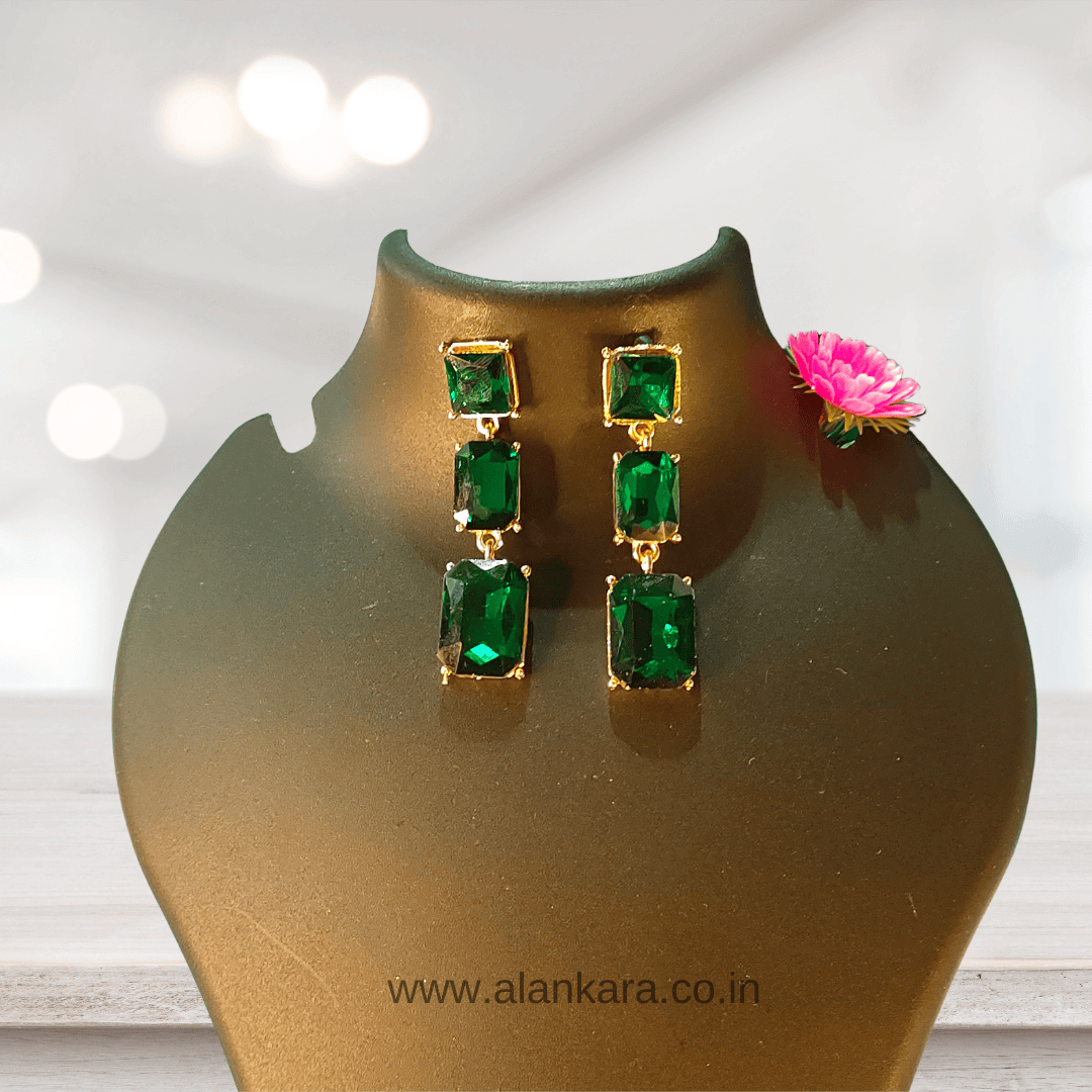 Green Long stone danglers - Women Korean Earrings | Alankara