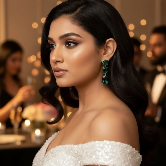 Green color Earrings long - stone earrings for women Partywear | Alankara