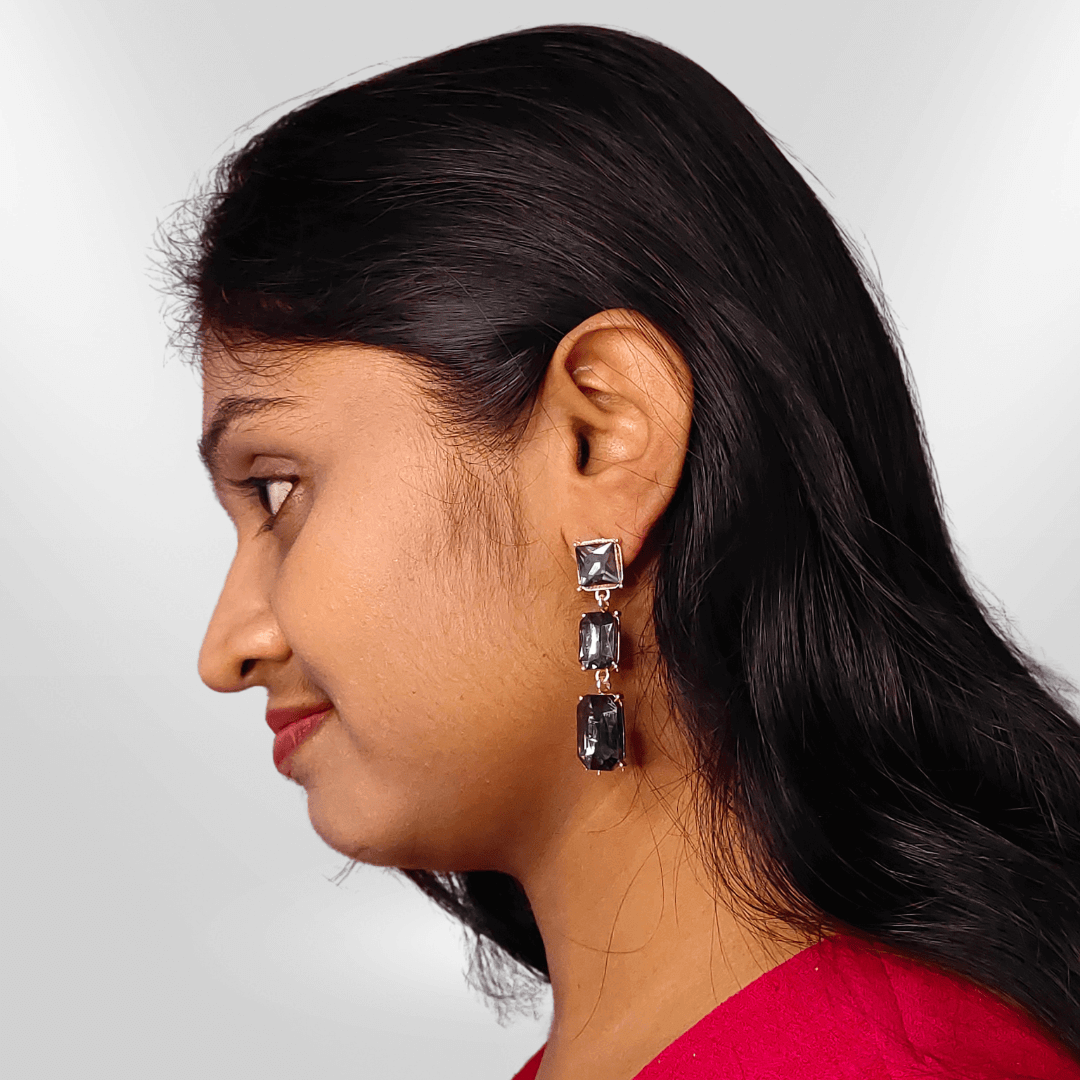 Grey Earrings - Korean glass stone Partywear Earrings | ALANKARA