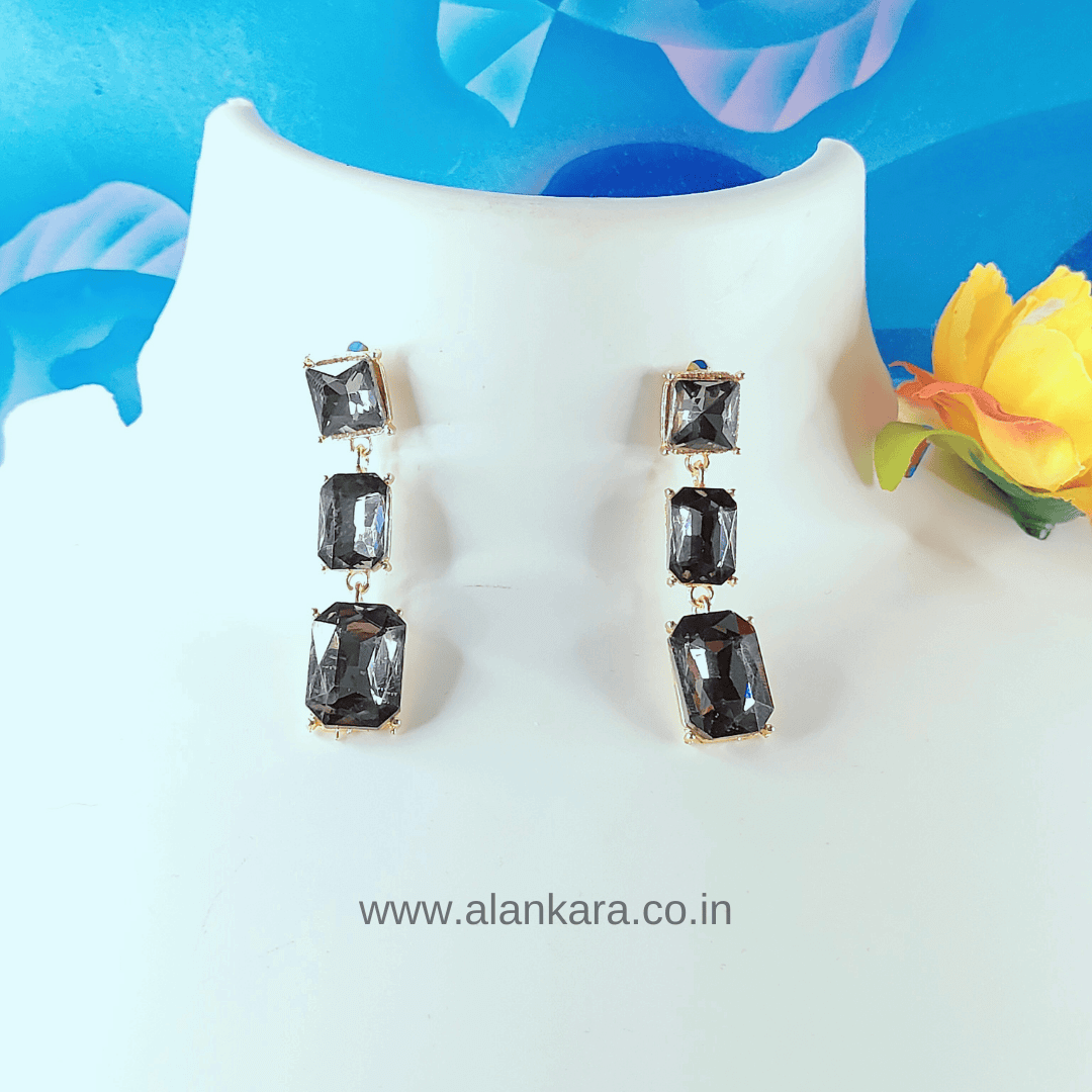 Grey long stone dangler Earrings | Alankara