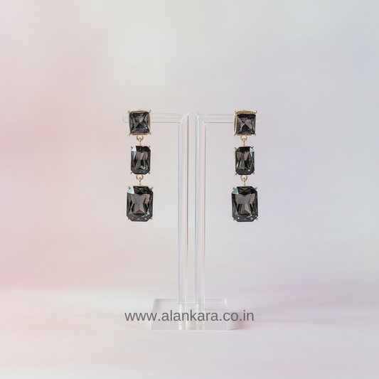 Grey long stone dangler Earrings | Alankara