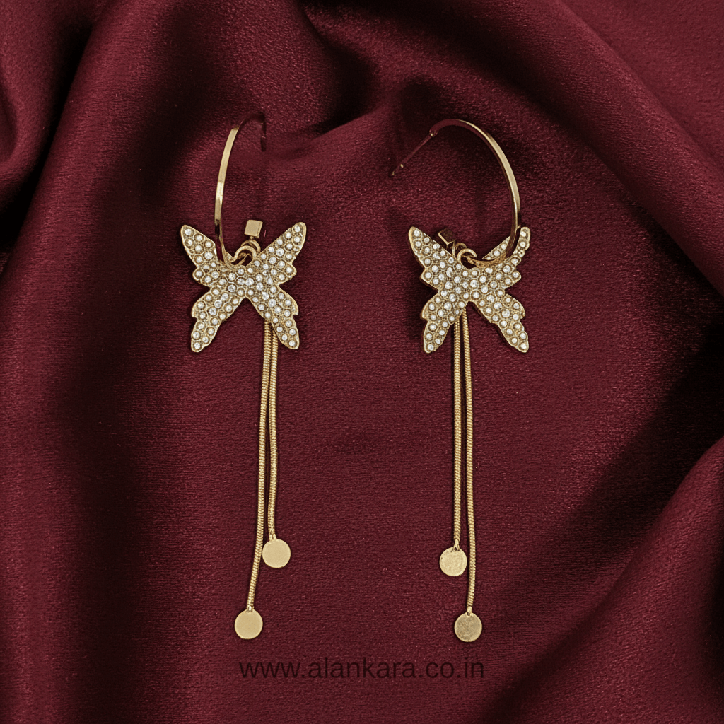 Golden pearl butterfly danglers - Korean fashion earrings | Alankara
