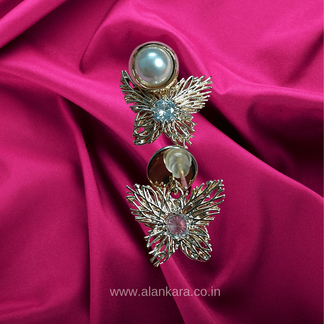 Golden pearl butterfly studs - Women's western earrings
