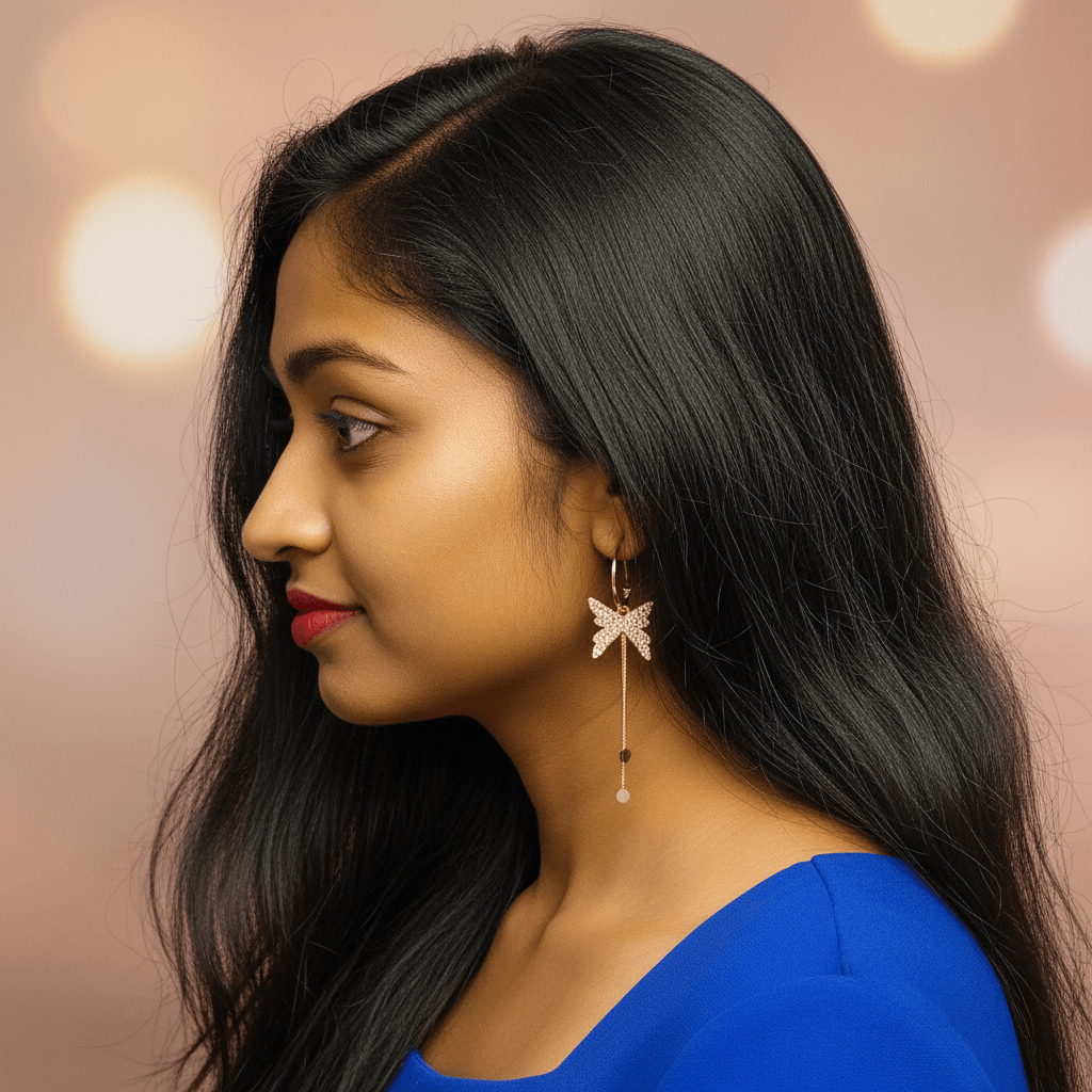 Golden pearl butterfly danglers - Partywear Earrings for western wear | Alankara