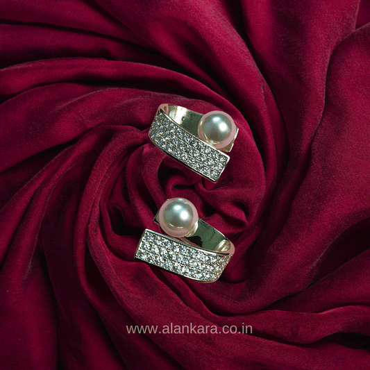 Golden Pearl curve studs - Stylish Western earrings | ALANKARA