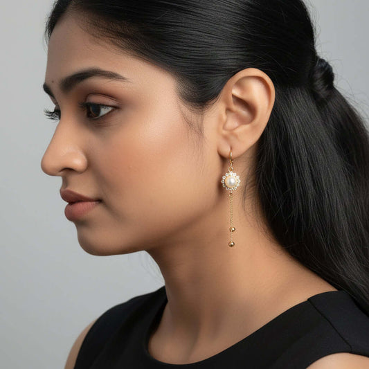 Golden pearl floral danglers - Womens western earrings