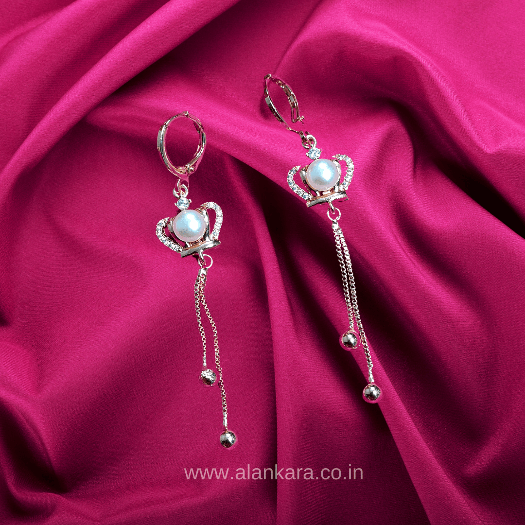 Golden colour earrings - Pearl heart danglers | ALANKARA