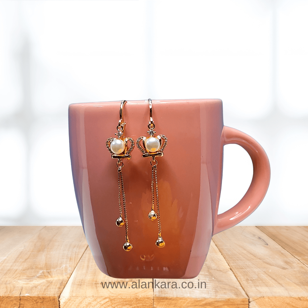 Golden Pearl heart danglers - Earrings for sarees, kurti & western wear | ALANKARA