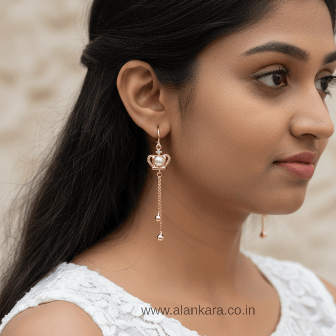 Golden pearl heart danglers - Women's western earrings Partywear | Alankara