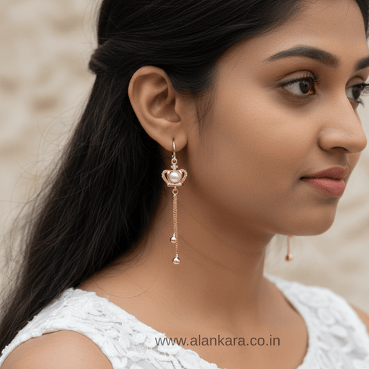 Golden pearl heart danglers - Women's western earrings Partywear | Alankara